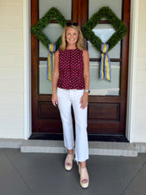 Load image into Gallery viewer, Polka Dot Peplum Denim Top - Maroon