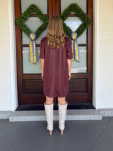 Load image into Gallery viewer, Ruffled V-neck Solid Faux Leather Shift Dress - Maroon