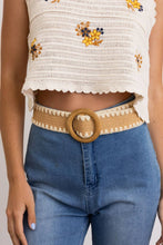 Load image into Gallery viewer, Whipstitch Raffia Belt with Wooden Round Buckle