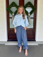 Load image into Gallery viewer, Polka Dot Button Down 3/4 Sleeve Top - Blue
