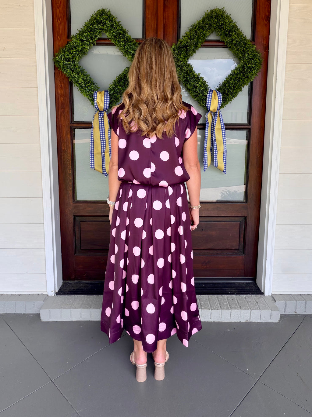 Polka Dot Print Skirt and Top Set - Plum/Pink
