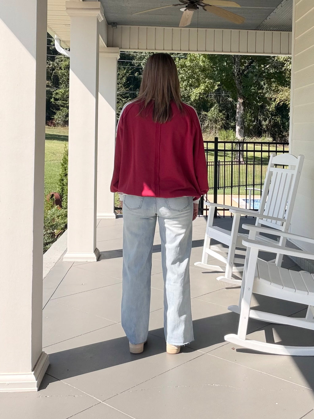 Touch Down Mock Neck Sweatshirt Top - Maroon
