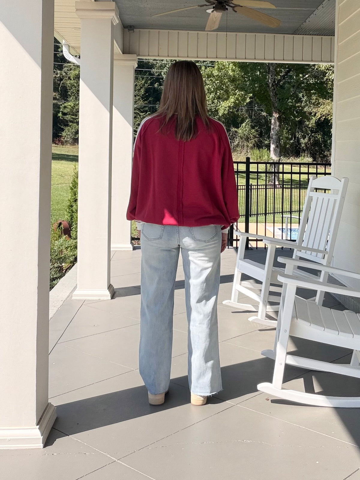 Touch Down Mock Neck Sweatshirt Top - Maroon
