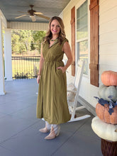 Load image into Gallery viewer, Solid sleeveless midi dress with bubble hem - Olive
