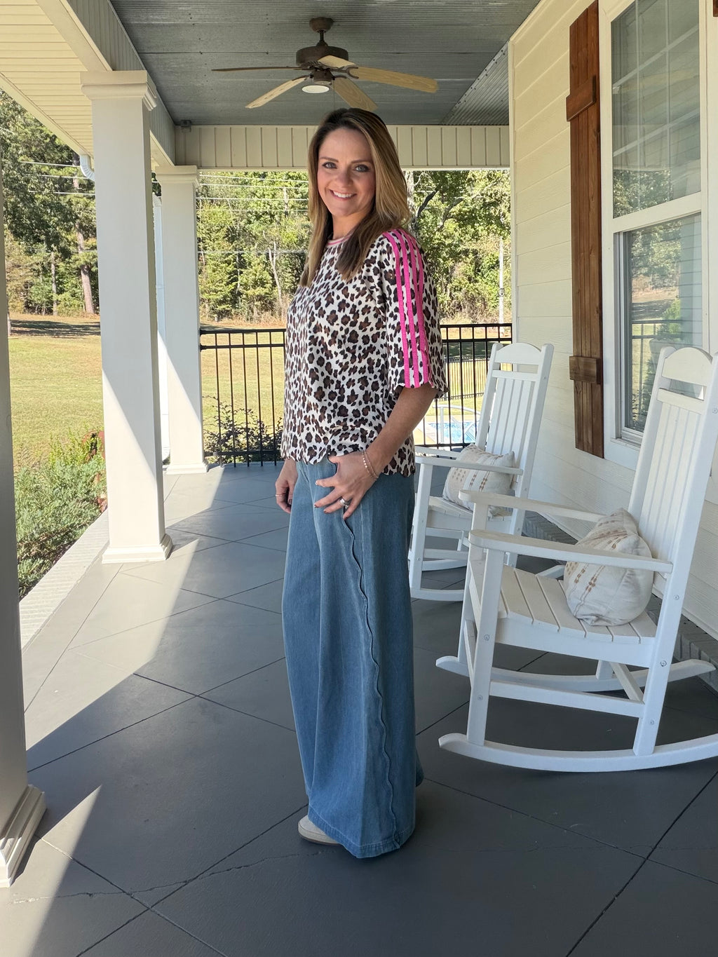 Leopard faux suede top