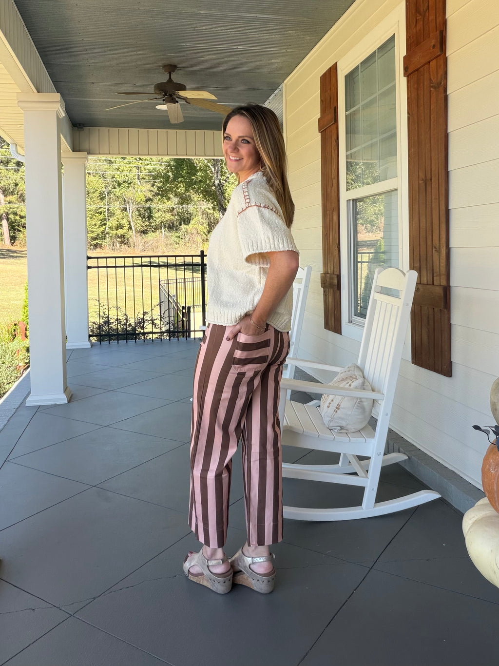 Striped cropped wide leg pants - Brown/Pink