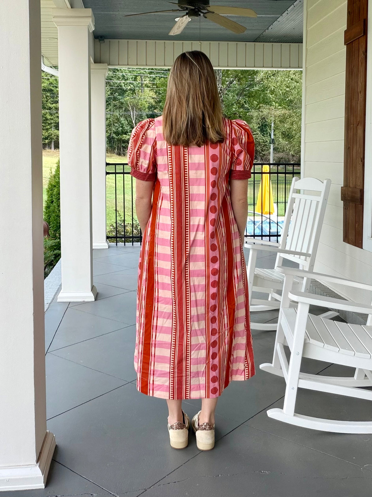 ALL OVER THE PLACE DRESS - RUST/PINK