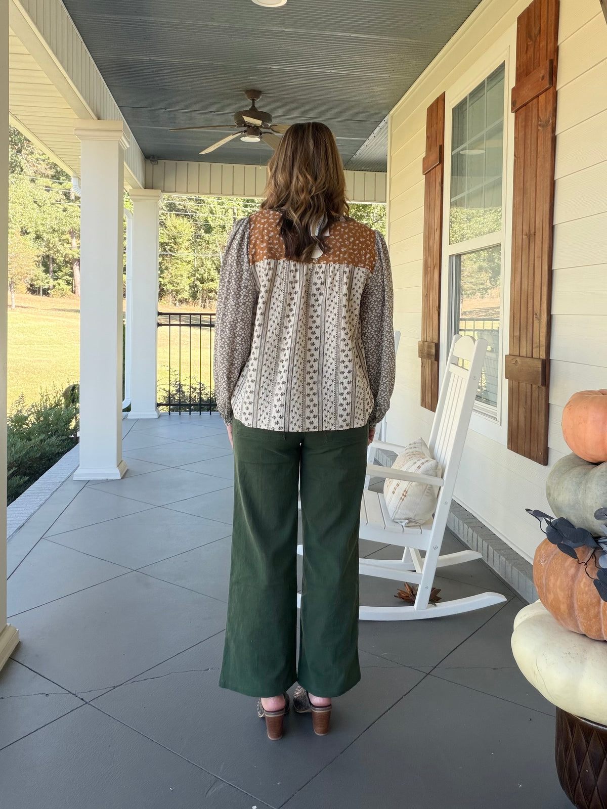 Mixed floral print button down long sleeve top