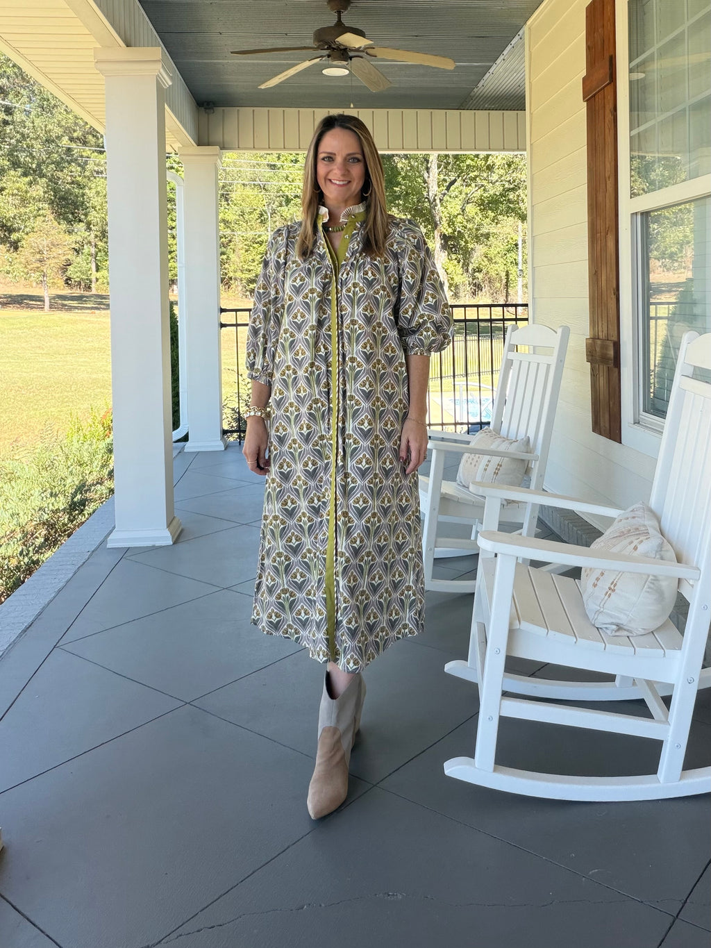 Printed button down midi dress