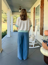Load image into Gallery viewer, Stripe Short Sleeve Sweater Top - Oatmeal/Mint
