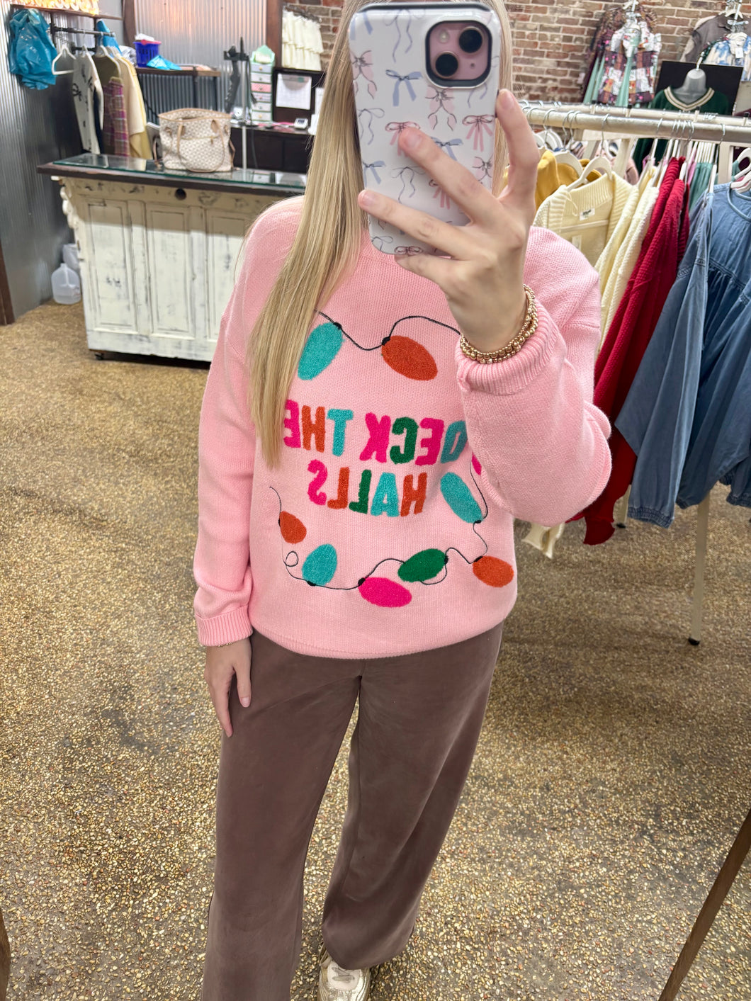 DECK THE HALLS SWEATER TOP - PINK