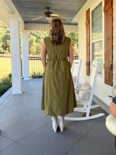 Load image into Gallery viewer, Solid sleeveless midi dress with bubble hem - Olive

