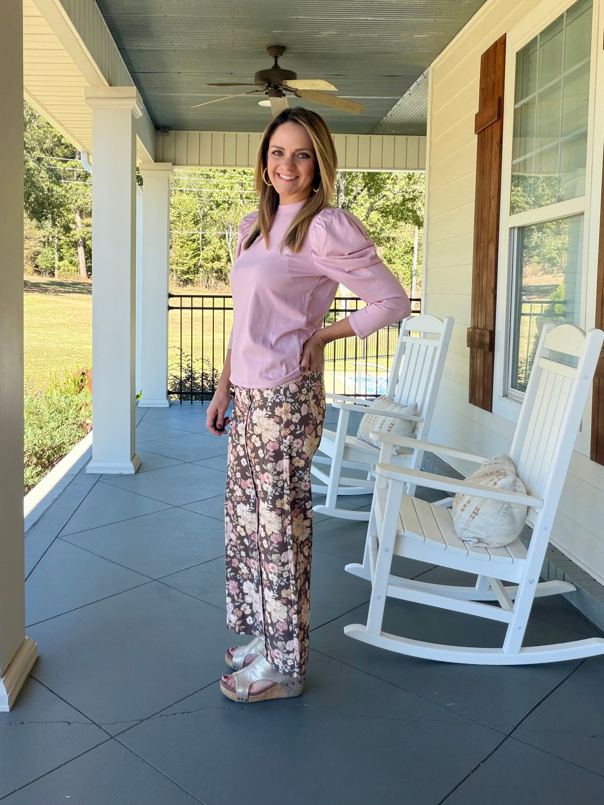 Floral Print Pants - Brown Mix