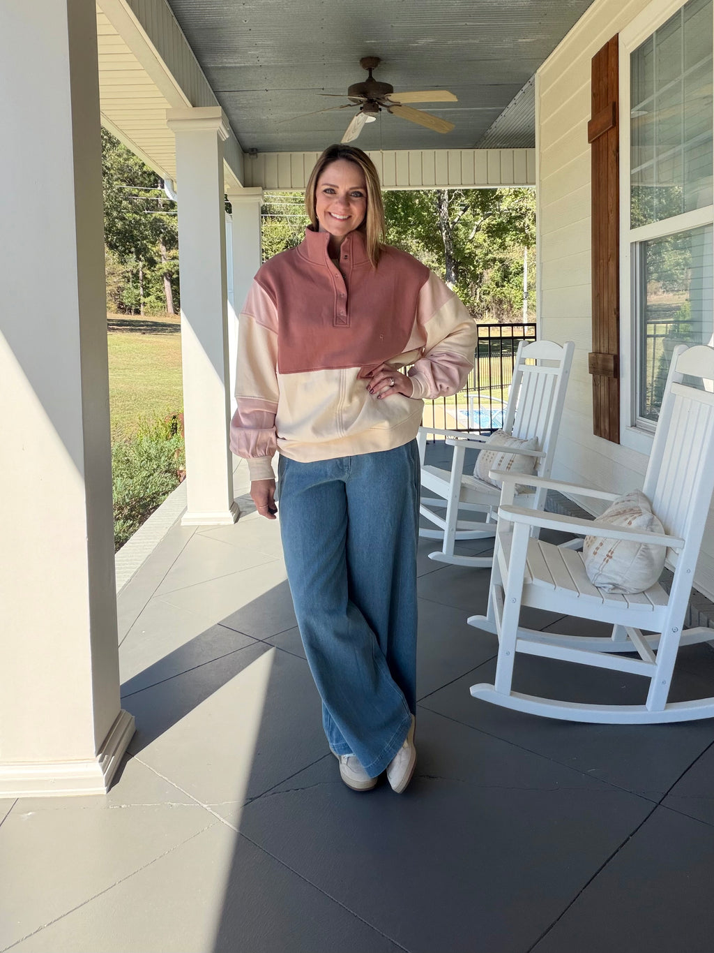Colorblock Half Snap Sweatshirt Top