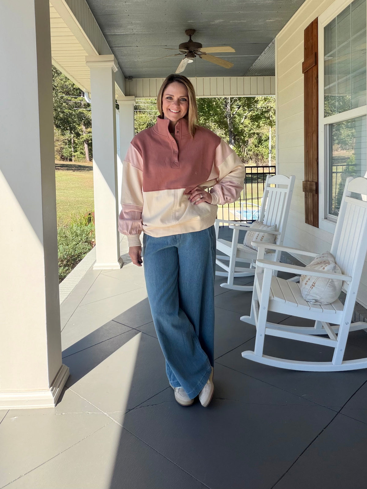 Colorblock Half Snap Sweatshirt Top