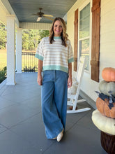Load image into Gallery viewer, Stripe Short Sleeve Sweater Top - Oatmeal/Mint
