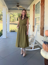 Load image into Gallery viewer, Solid sleeveless midi dress with bubble hem - Olive
