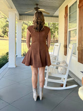 Load image into Gallery viewer, Faux suede seam detail dress - Camel
