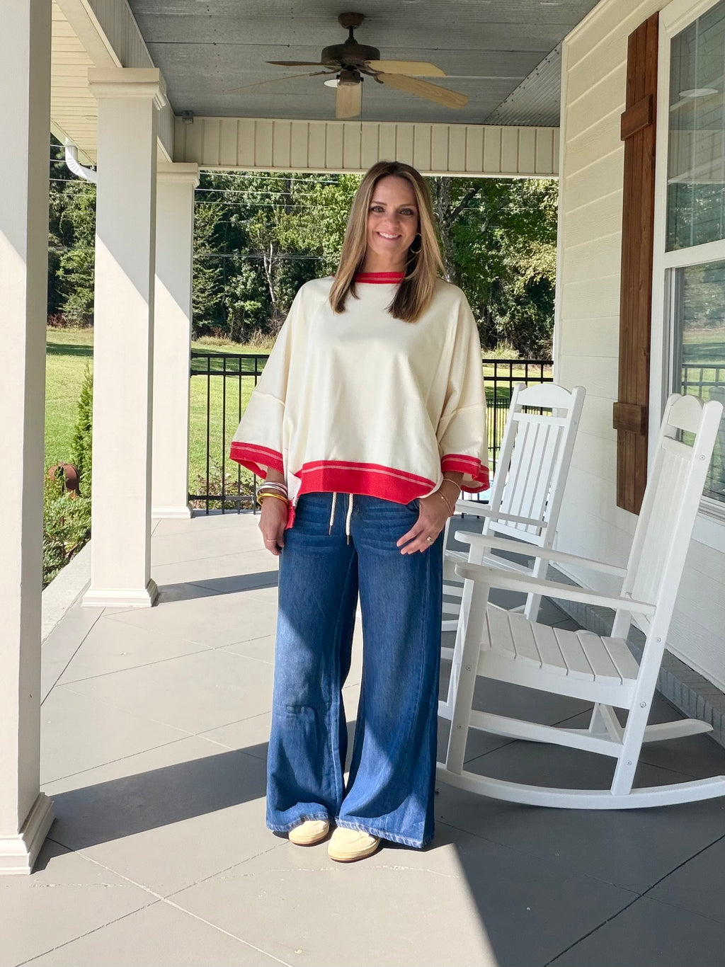 MAKE IT EASY TOP - CREAM/RED