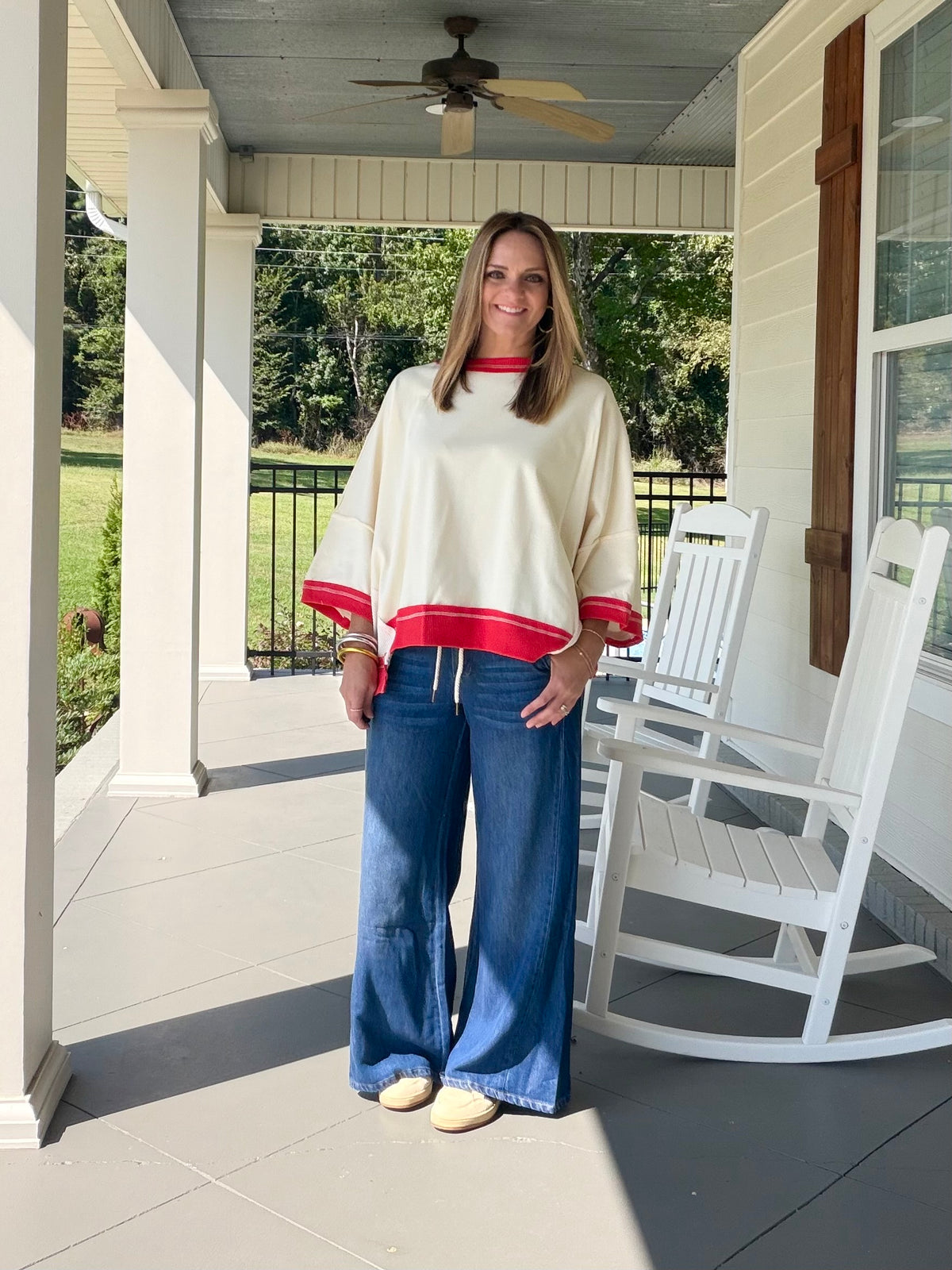 MAKE IT EASY TOP - CREAM/RED