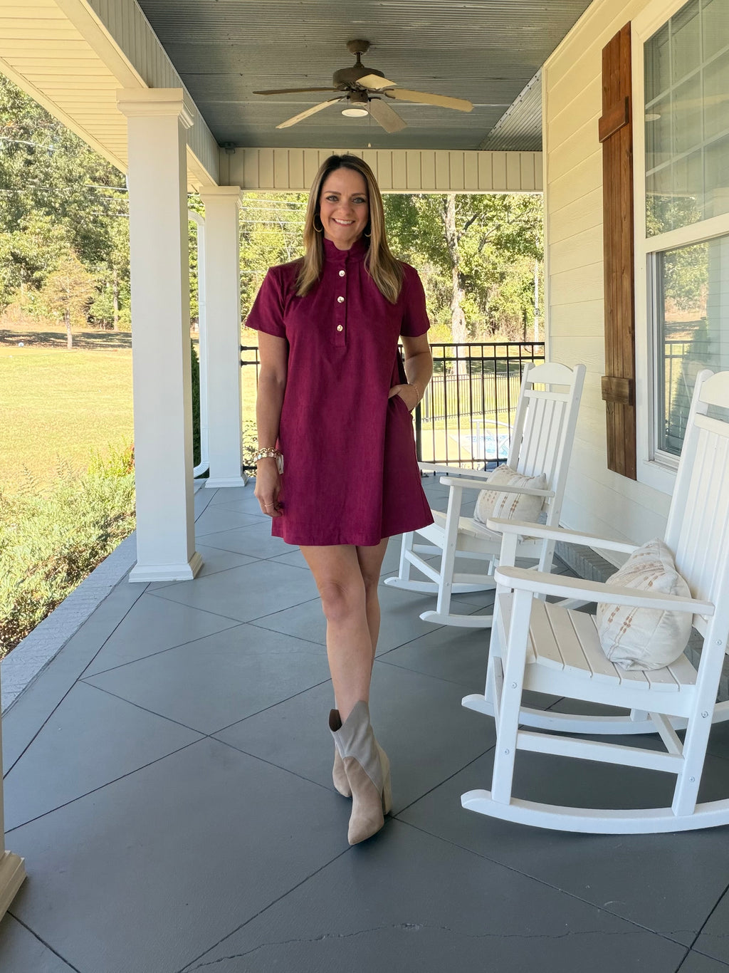 Faux suede solid dress - Maroon