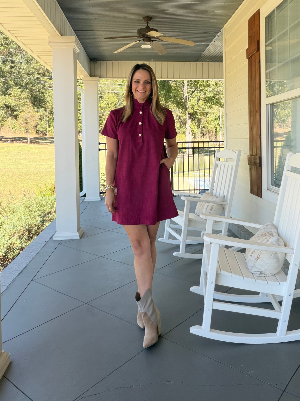 Faux suede solid dress - Maroon