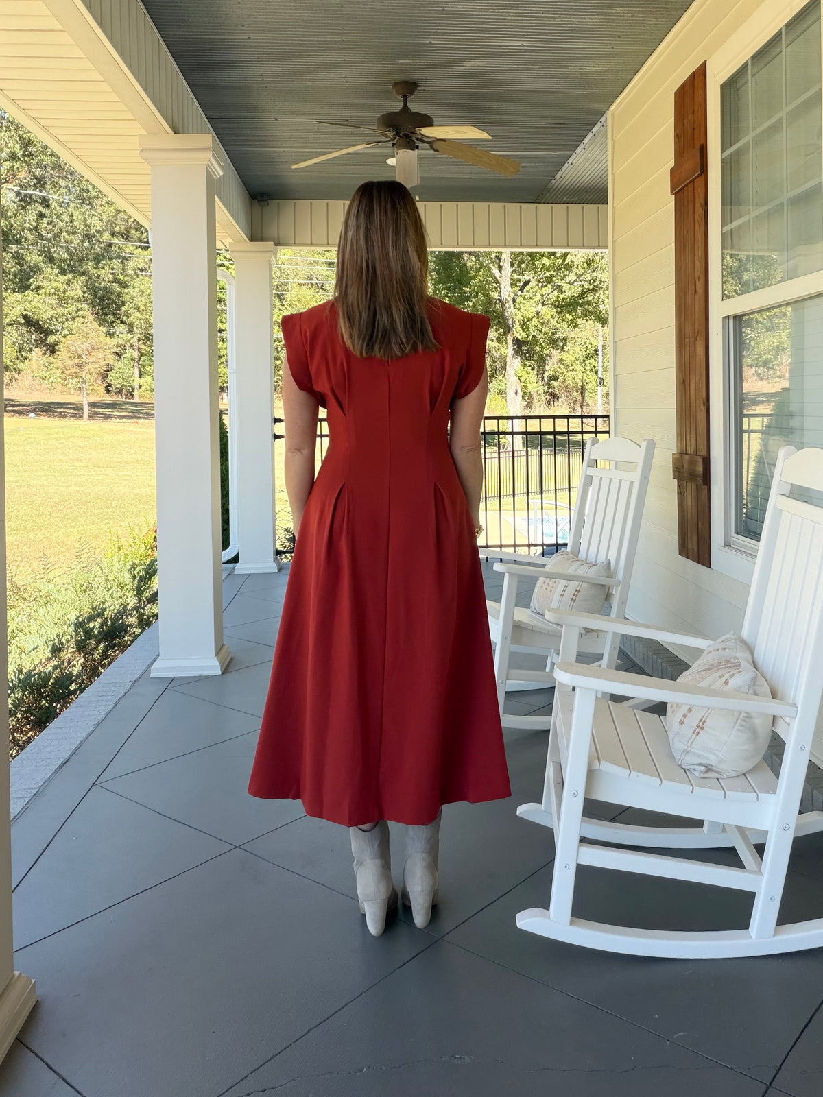 Pleated detail midi dress - Rust