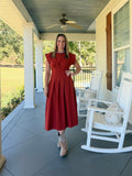 Pleated detail midi dress - Rust