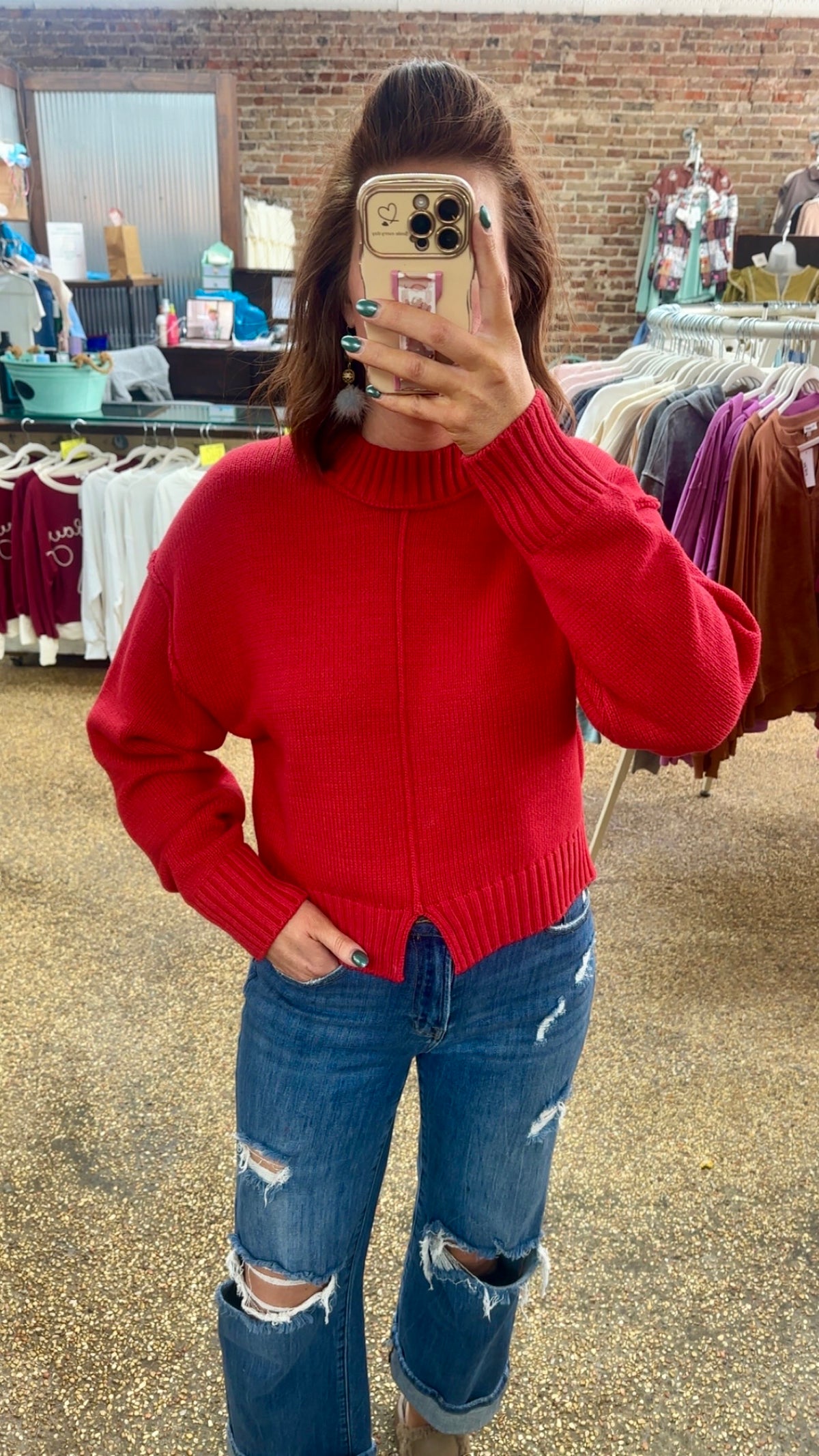 THOUGHT OF YOU SWEATER TOP - RED