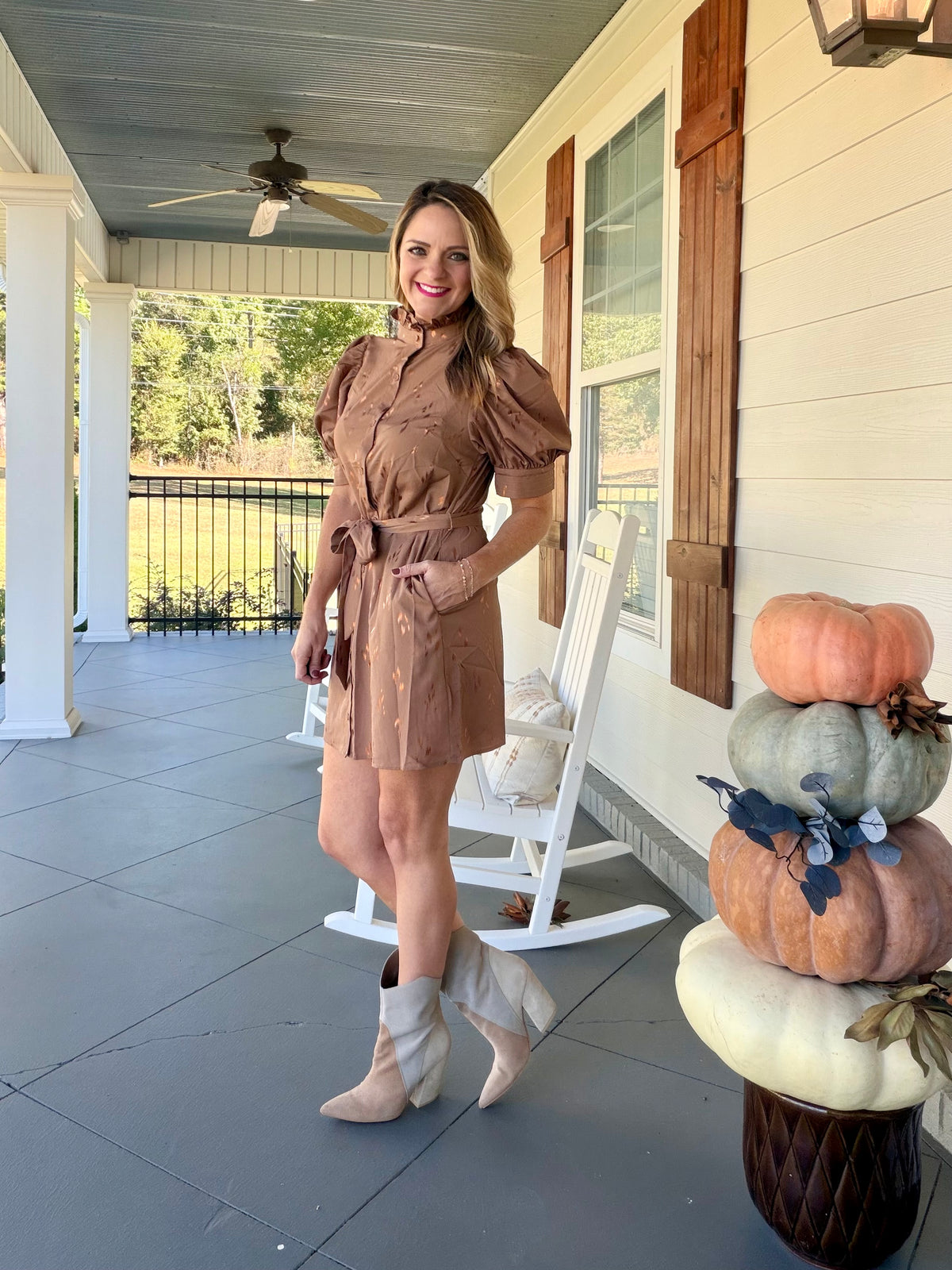 Button down dress with metallic detail - Mocha
