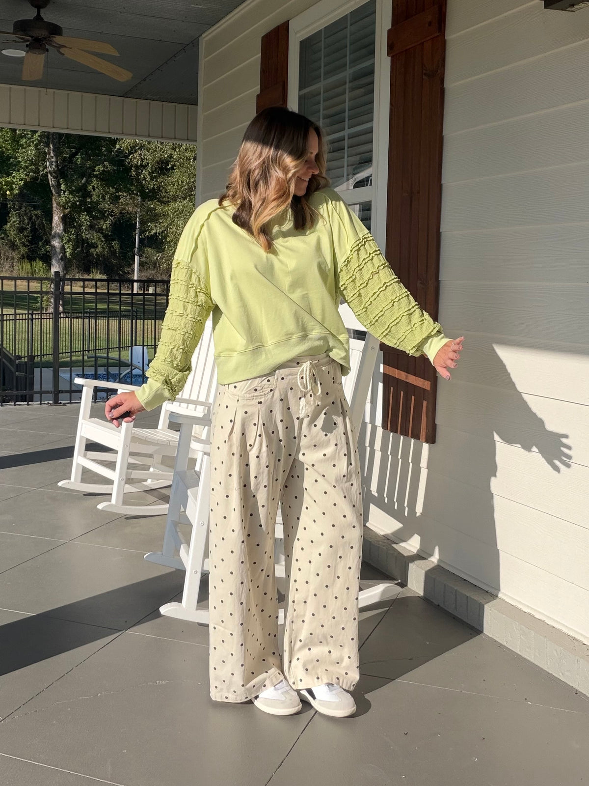 Textured Sleeve Sweatshirt Top - Lime