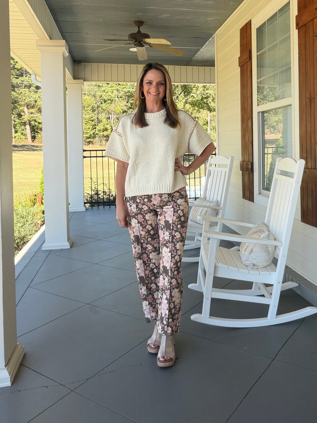 Short sleeve sweater with stitching details - Ivory
