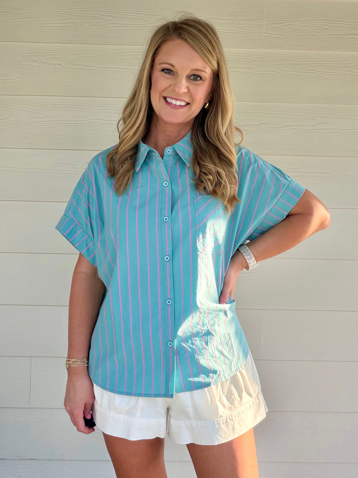 WEEKEND VIBES TOP - TURQUOISE