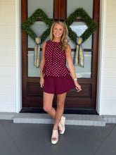Load image into Gallery viewer, Polka Dot Peplum Denim Top - Maroon
