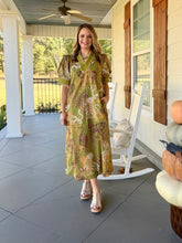 Load image into Gallery viewer, Tiger print short puff sleeve midi dress - Olive
