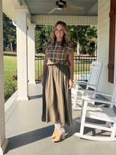 Load image into Gallery viewer, Two Piece Plaid Sweater Top with Solid Dress Under - Olive
