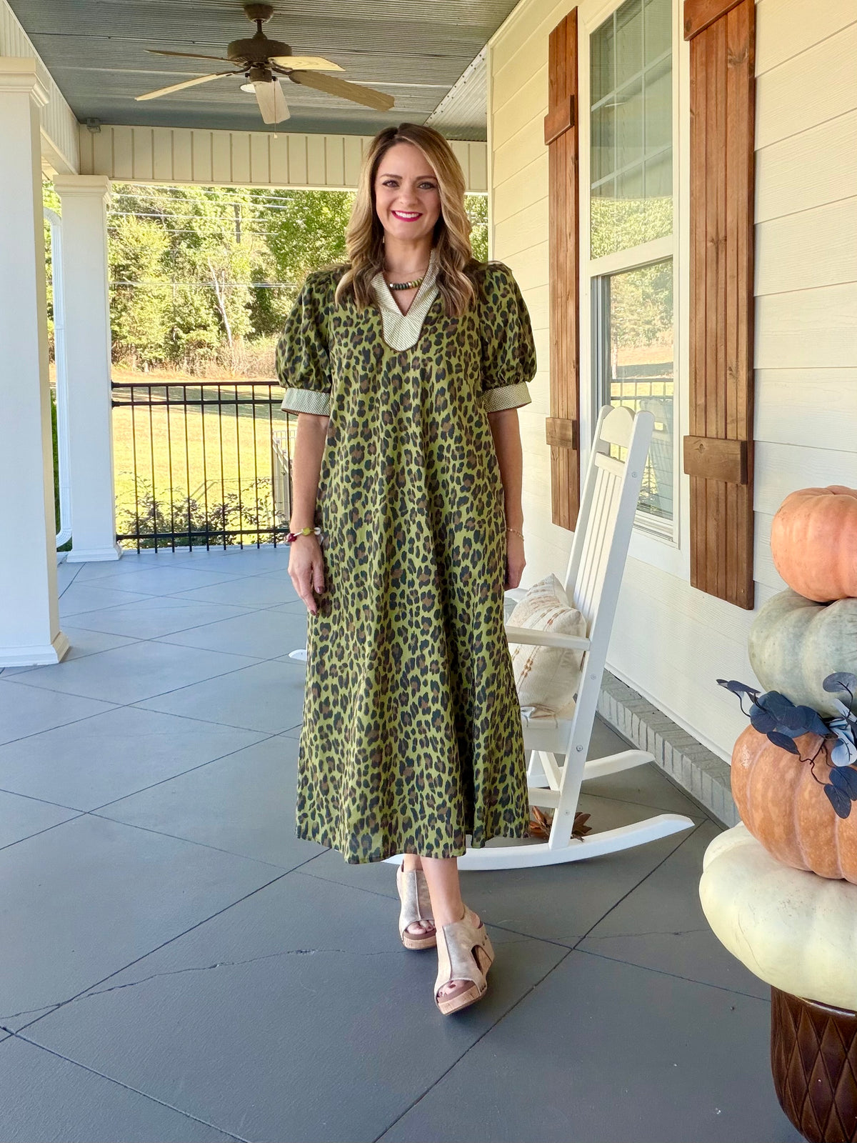 Leopard midi dress - Olive