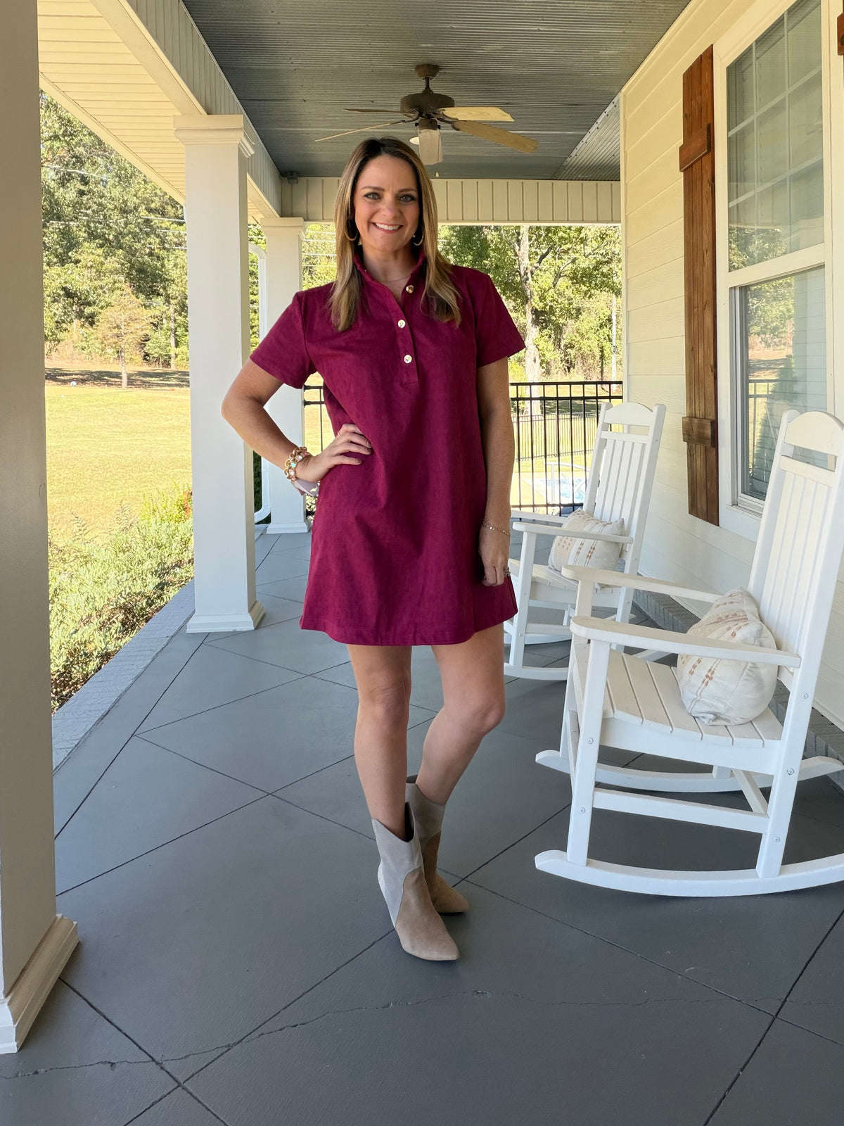 Faux suede solid dress - Maroon