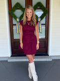 Button Detail Drop Waist Dress - Maroon