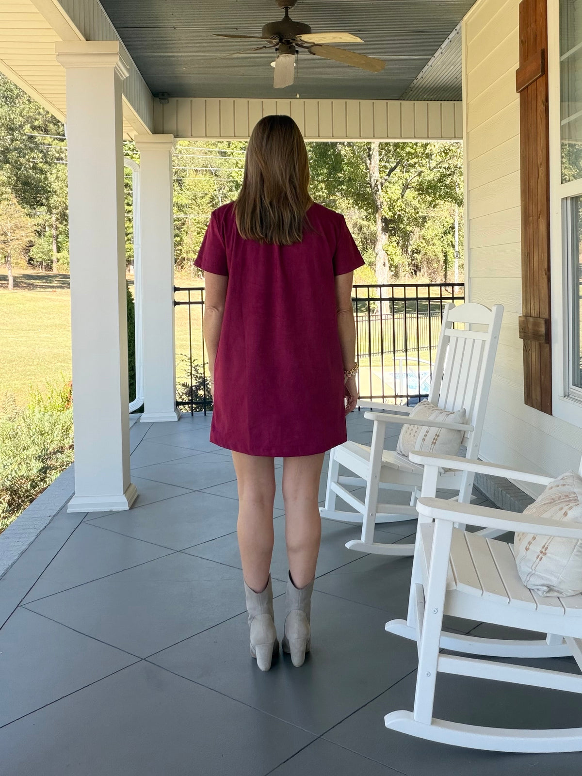 Faux suede solid dress - Maroon