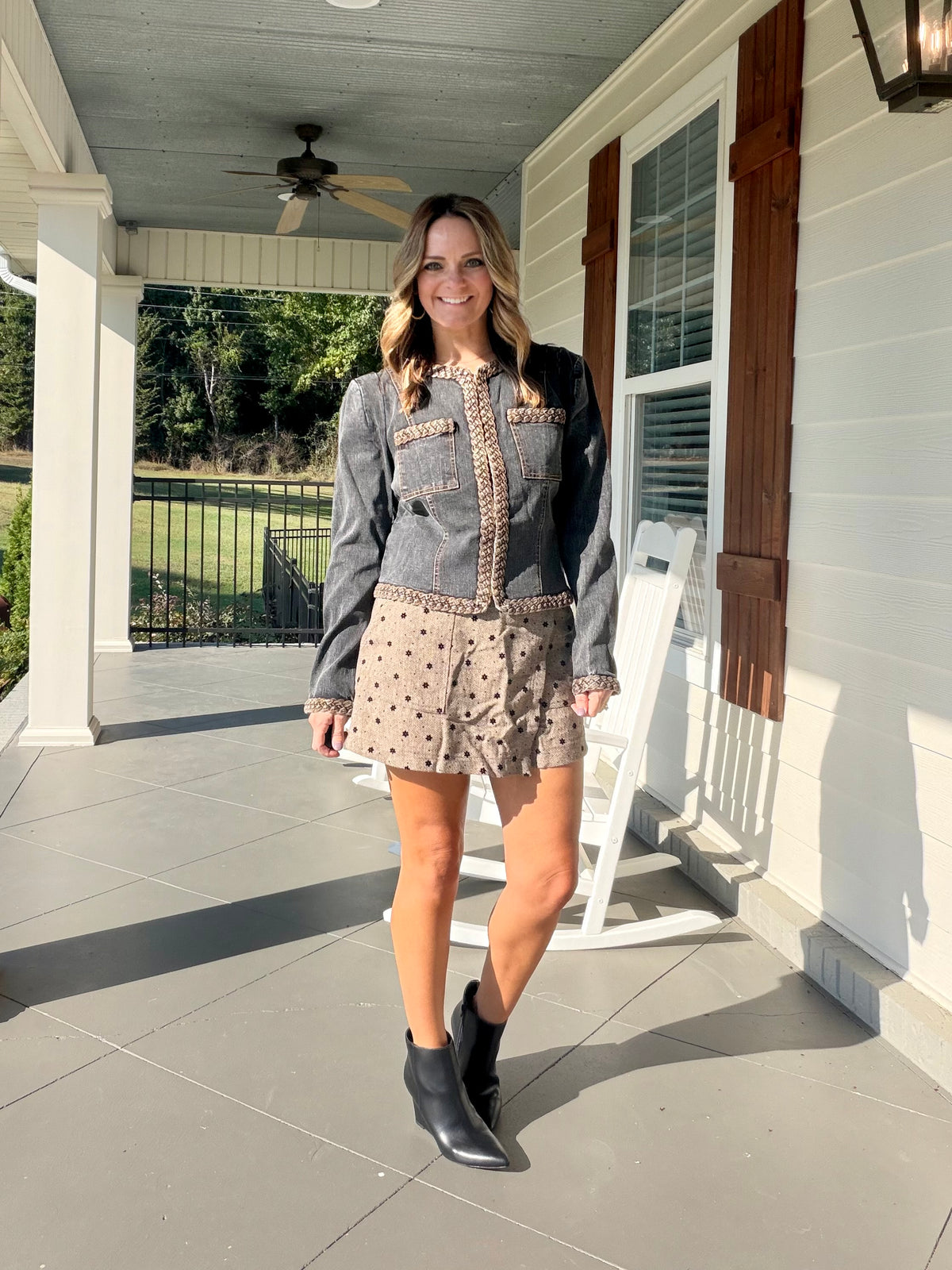 Braided Trim Jean Jacket - Black Denim