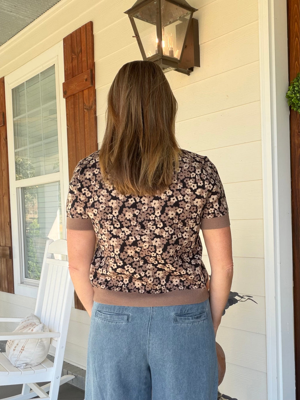 Jacquard floral short sleeve cardigan