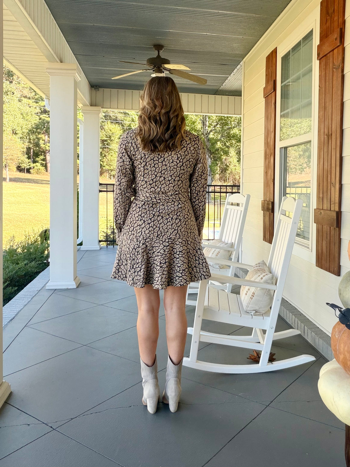 Leopard button down dress with belt