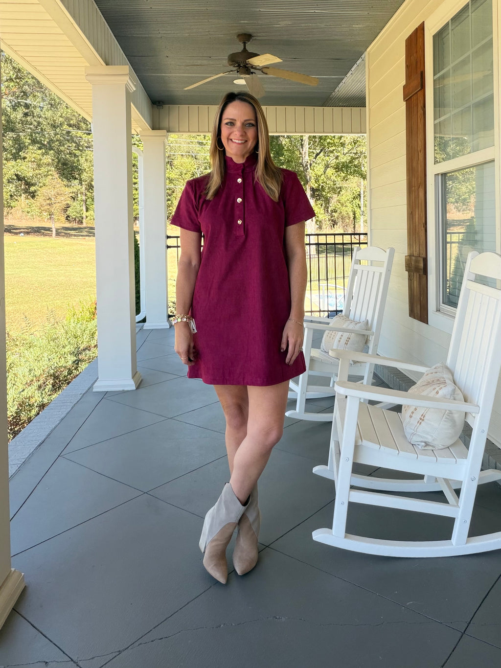 Faux suede solid dress - Maroon