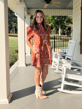 Load image into Gallery viewer, Floral print short puff sleeve dress - Rust
