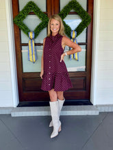Load image into Gallery viewer, Polka dot button down dress with neck tie - Maroon
