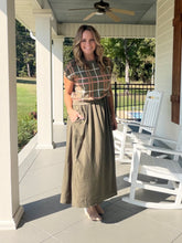 Load image into Gallery viewer, Two Piece Plaid Sweater Top with Solid Dress Under - Olive
