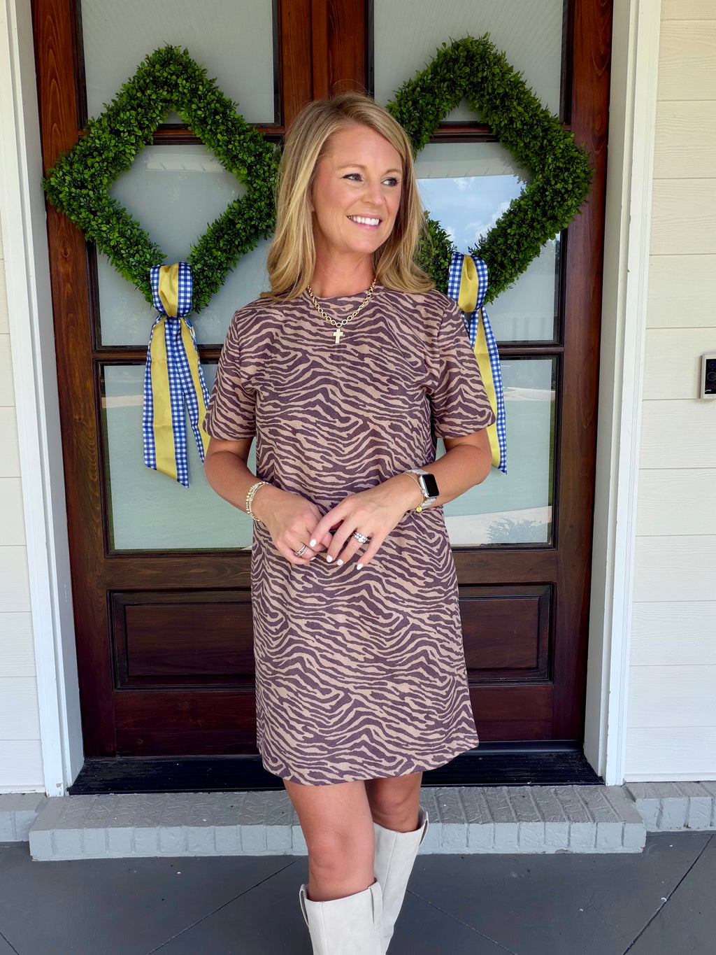 Animal print faux suede shift dress - Taupe