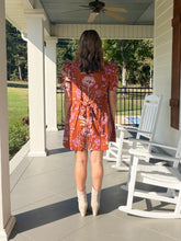 Load image into Gallery viewer, Floral print short puff sleeve dress - Rust
