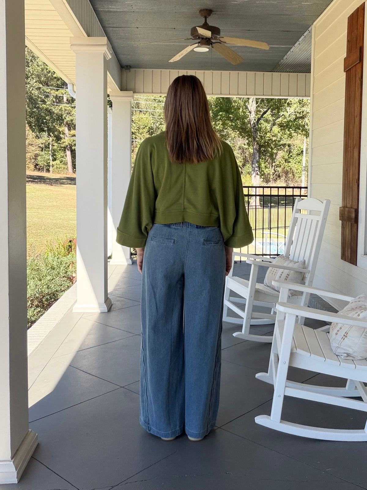 Dolman Sleeves Cropped Oversize Top - Olive